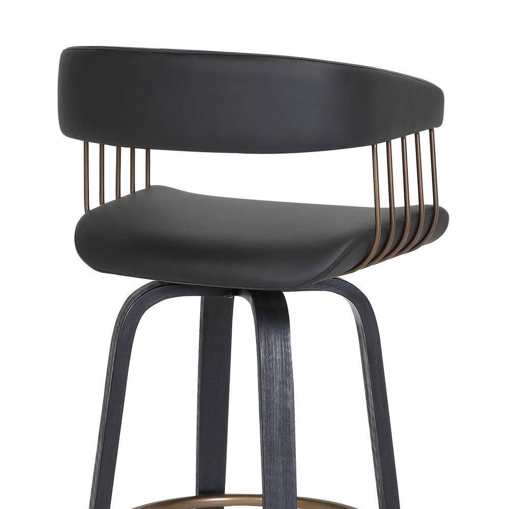 Adjustable Black Faux Leather Swivel Bar Stool with Walnut Wood