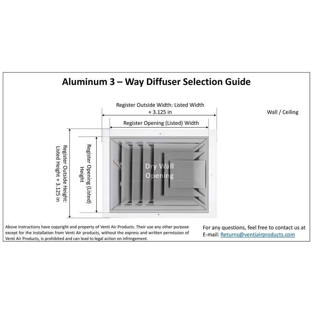 White Aluminum 6x6 Square 3-Way Air Deflection Register