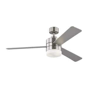 Era 52 in. Modern Brushed Steel Ceiling Fan with Black/American Walnut Reversible Blades and Wall Mount Control
