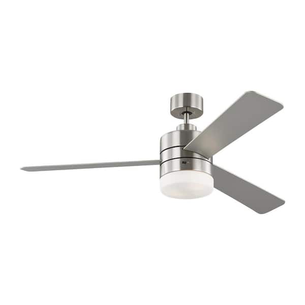 Generation Lighting Era 52 in. Modern Brushed Steel Ceiling Fan with Black/American Walnut Reversible Blades and Wall Mount Control