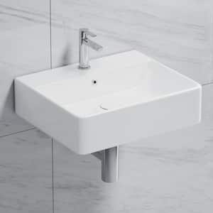 Turner Vitreous China 20 in. W x 16 in. D x 5 in. H Wall-Mount/Vessel Sink with Faucet Hole and Overflow in White