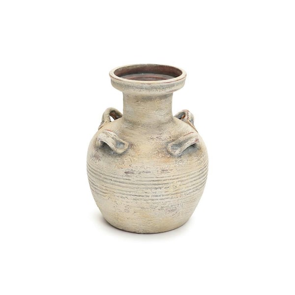 10.2 in. Tall Rustic Off-White with Gray Terracotta Urn Vase