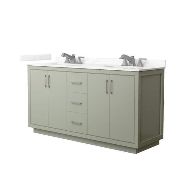 Wyndham Collection Icon 66 in. W x 22 in. D x 35 in. H Double Bath Vanity in Light Green with Giotto Quartz Top