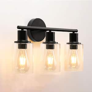 18.19 in. 3-Lights Black Vanity Light Bathroom Lighting Mirror Light with Clear Glass Lampshade (Bulb not Included)