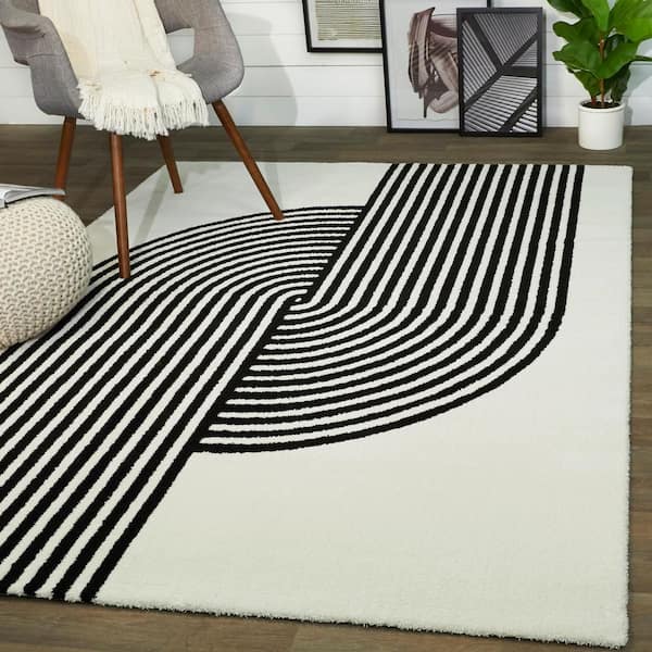 Anscombe White 9 ft. x 12 ft. Stripe Area Rug