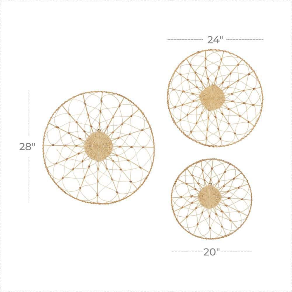 Brown Rattan Circular Wall-Mounted Basket Set of 3