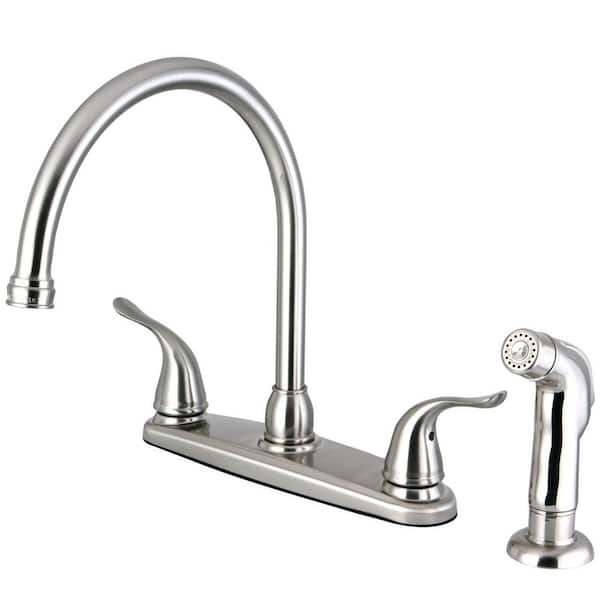 Kingston Brass Yosemite 2-Handle Deck Mount Centerset Kitchen Faucets with Side Sprayer in Brushed Nickel