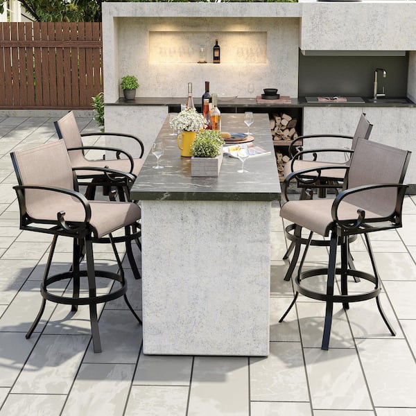 Crestlive Products Swivel Aluminum Outdoor Bar Stool in Augustine Ashe Sunbrella (4-Pack)