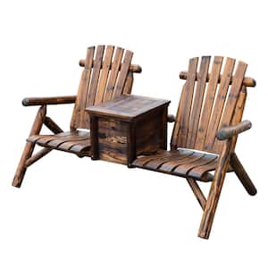 Brown Wood Double Adirondack Chair for 2 People with Insert Ice Bucket