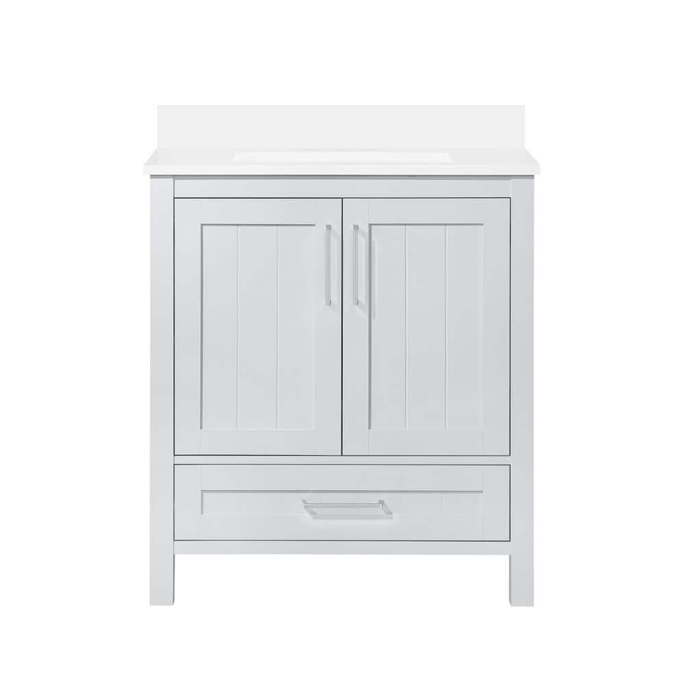 OVE Decors Kansas 30 in. W Bath Vanity in Dove Gray with Engineered Stone Vanity Top in White