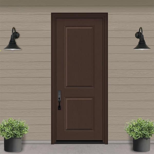 Regency 36 in. x 96 in. 2P Squaretop RHIS Chestnut Stain Fiberglass Prehung Front Door with 6-9/16 Jamb