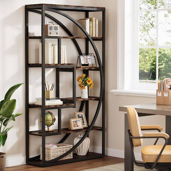 BYBLIGHT Eulas 70 in. Tall Brown and Black Engineered Wood 8-Shelf