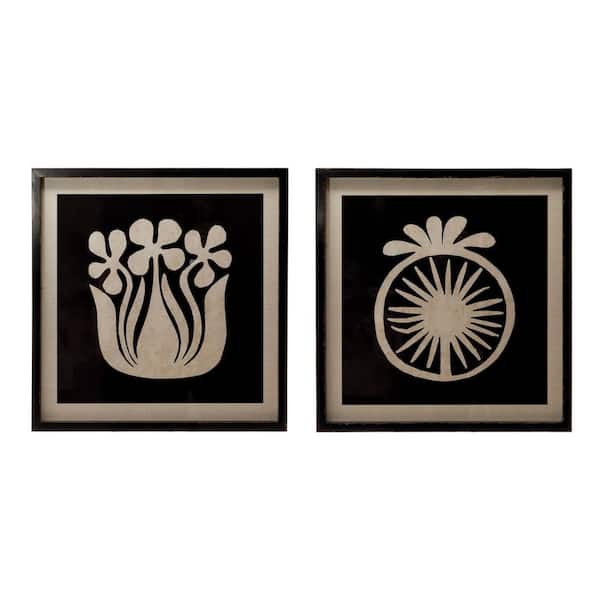 Storied Home Wood Framed Nature Wall Art with Abstract Flower Black and White 2-Styles 19.75 in. x 19.75 in.