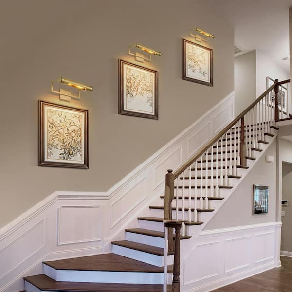 18 in. Dimmable 2-light Gold Wall Sconce, 90° Rotatable LED Picture Light, Multifunctional Lamp, for Display of Artworks