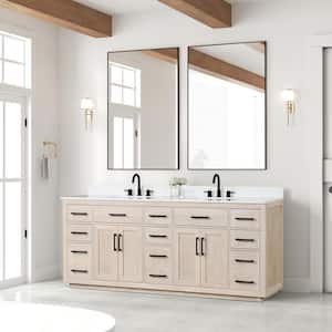 84 in. W x 22 in. D x 36 in. H Double Sink Freestanding Bath Vanity in Light Oak with White Quartz Top