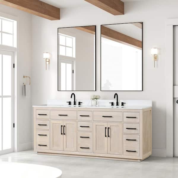 84 in. W x 22 in. D x 36 in. H Double Sink Freestanding Bath Vanity in Light Oak with White Quartz Top