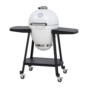 Portable Egg-Shaped Charcoal Grill 20 in. White with Pizza Plate