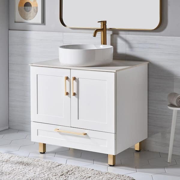 30 in. W x 21 in. D x 32 in. H Modern Bathroom Vanity in White with White Ceramic Sink Top