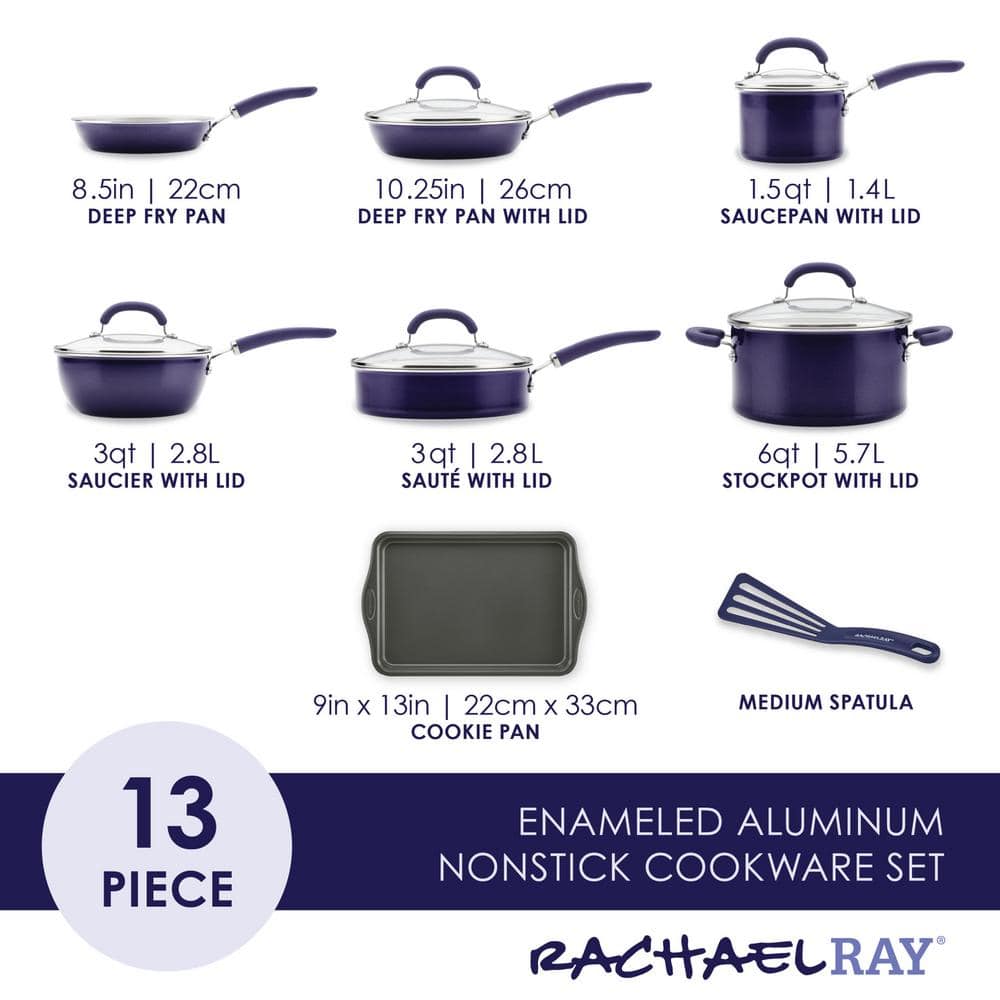 Purple Shimmer 13-Piece Nonstick Aluminum Cookware Set