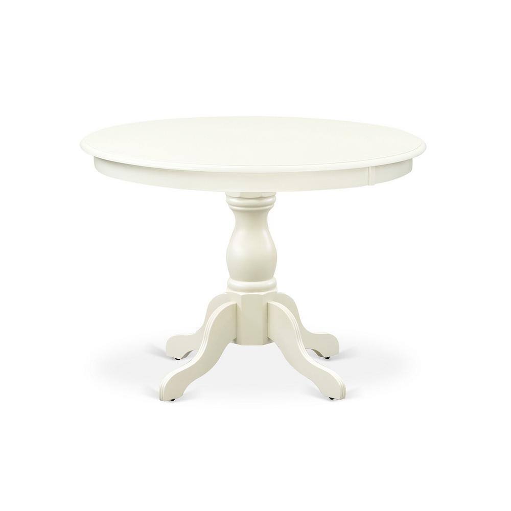 Linen White Round Dining Table Set with Slatted Chairs