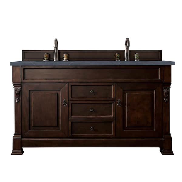 James Martin Vanities Brookfield 60 in. W x 23.5 in. D x 34.3 in. H Double Bath Vanity in Burnished Mahogany with top in Charcoal Soapstone