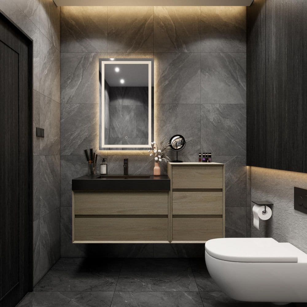 MIA 55 in. W. x 20 in. D x 30 in. H Single Sink and Side Cabinet Bath Vanity Coffee Wood with Black Stainless-Steel Top price history on PriceWatchPro