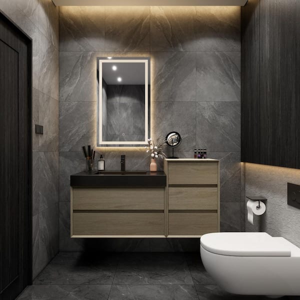 MIA 55 in. W. x 20 in. D x 30 in. H Single Sink and Side Cabinet Bath Vanity Coffee Wood with Black Stainless-Steel Top