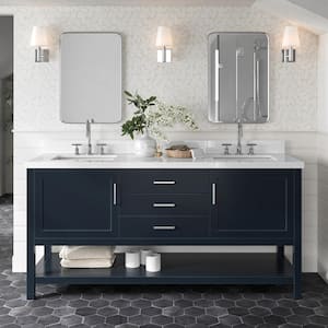 Bayhill 73 in. W x 22 in. D x 36 in. H Bath Vanity in Midnight Blue with Pure Pure White Quartz Top