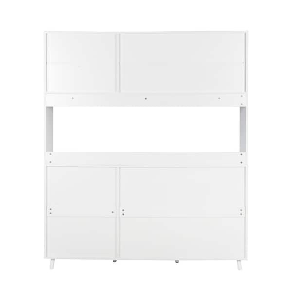 63 in. White Freestanding Kitchen Pantry Organizer with 4-Doors and 4-Drawers