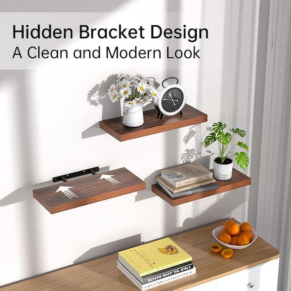 N/A 15.7 in. W x 6.7 in. D Walnut Wood Decorative Wall Shelf,Set