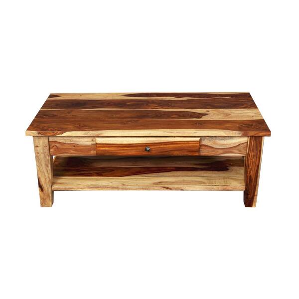 Unbranded Taos Traditional Natural Solid Sheesham Wood Coffee Table with Drawer