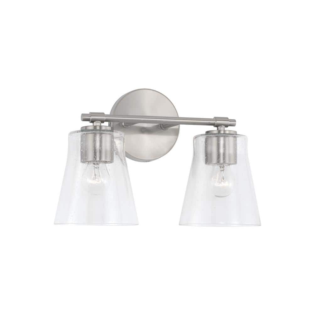 Brushed Nickel 2-Light Vanity with Clear Seeded Glass