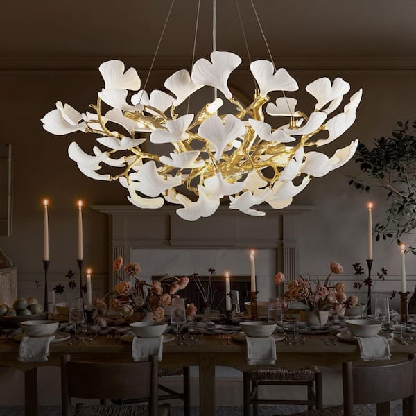 10-Light 32 in. Ginkgo Modern Chandelier, Gold Tree Branches Chandelier, for Living room, Dining room, Bedroom, Foyer