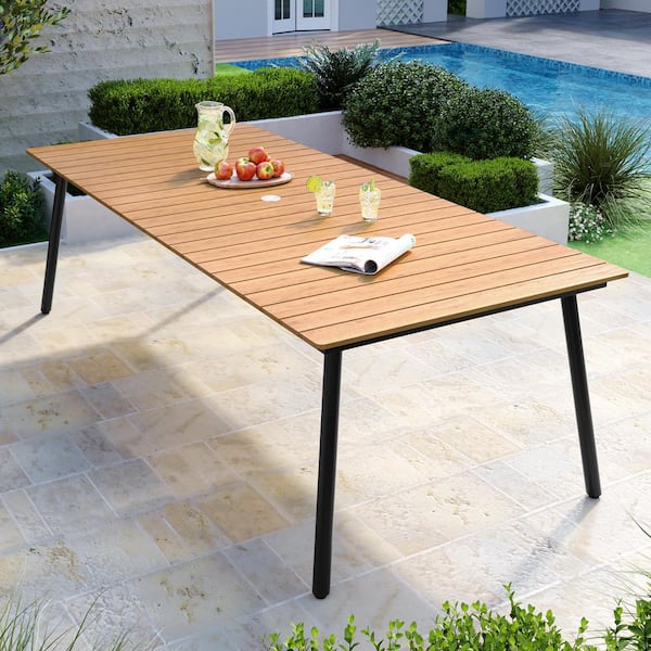 Pellebant 94.5 in. Rectangular Aluminum Outdoor Patio Dining Table with Wood-Like Tabletop in Brown