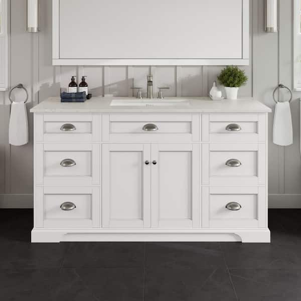 Epic 60 in. Single Sink White Bath Vanity with White Carrara Quartz Top (Assembled)