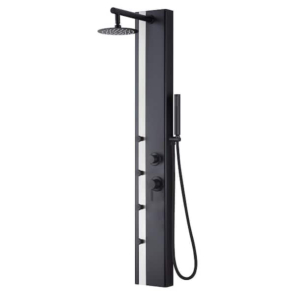 PULSE Showerspas Eclipse 57 in. 4-Jet 1.8 GPM Shower Panel System with Handshower in Matte Black and Brushed Stainless Steel