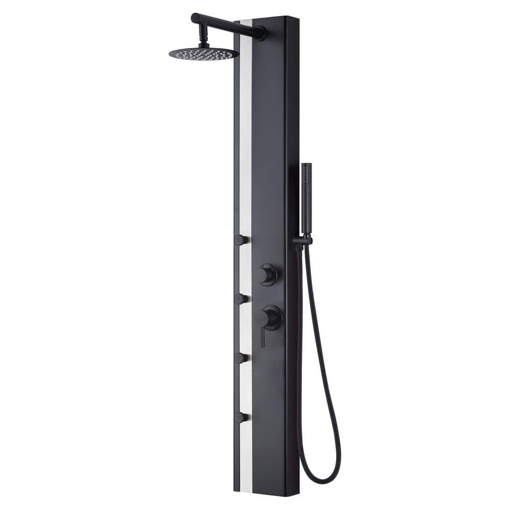 PULSE Showerspas Eclipse 57 in. 4-Jet 2.5 GPM Shower Panel System with Handshower in Matte Black and Brushed Stainless Steel