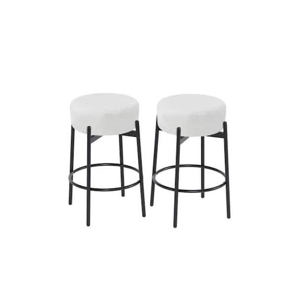 2pcs White Metal Swivel Bar Stools 24 in. Seat Height