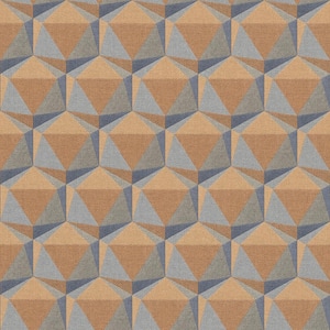 Fusion Collection Geometric Motif Blue/Orange Matte Finish Non-pasted Vinyl on Non-woven Wallpaper Sample
