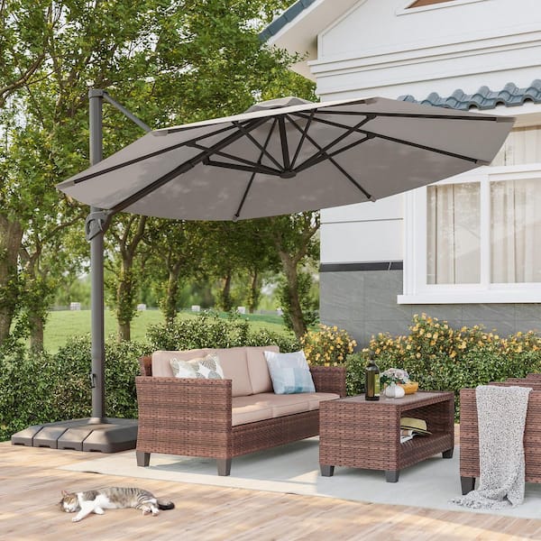 11 ft. Aluminum Cantilever Patio Offset Umbrella Outdoor with a Base in Gray