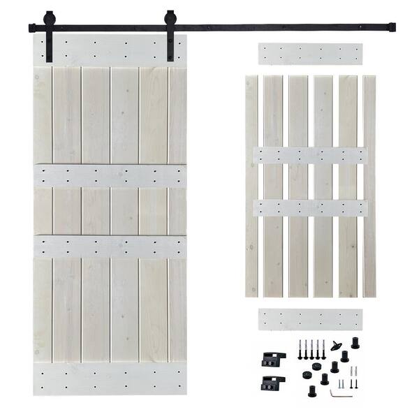 Akicon 30 in. x 84 in. White Painted Wood Sliding Door with Hardware Kit, Pre-Drilled Ready to Assemble