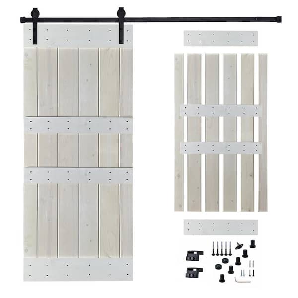 Akicon 36 in. x 84 in. White Painted Wood Sliding Door with Hardware Kit, Pre-Drilled Ready to Assemble