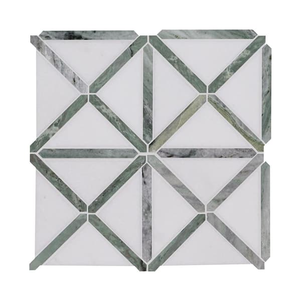 MSI Verdant Green Geometrica 12 in. x 12 in. x 0.38 in. Polished Marble Mesh-Mounted Mosaic Tile (1 sq. ft./Each)
