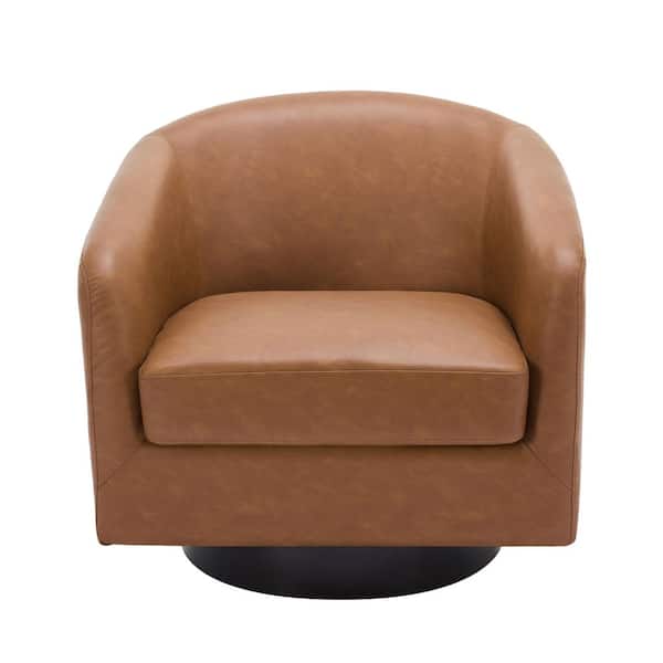 Contemporary Brown Faux Leather Upholstered 360° Swivel Accent Arm Chair(Set of 1)