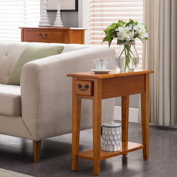 Favorite Finds 10 in. W Medium Oak Narrow End / Side Table with 1 Drawer and Shelf