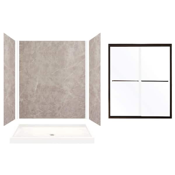 Transolid Expressions 32 in. x 60 in. x 72 in. Center Drain Alcove Shower Kit with Door in Dover Stone and Bronze Hardware