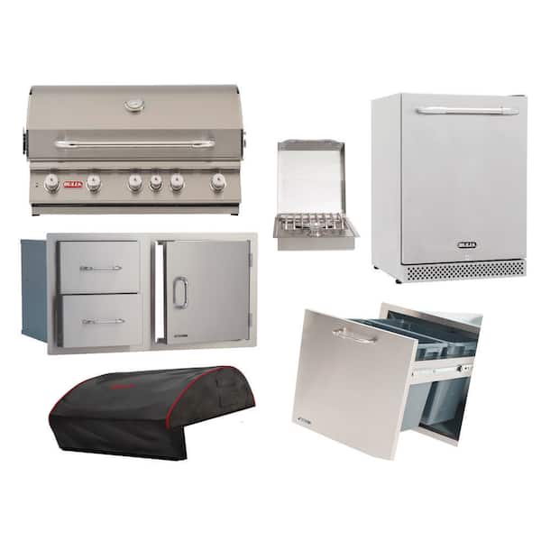 Brahma Series 5-Burner Built-In Liquid Propane Grill 38 in Stainless Steel with Outdoor Kitchen Components