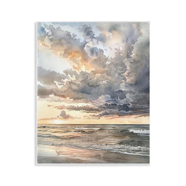Stupell Industries Moody Sea Cloudy View by Petal Prints Design Unframed Nature Graphic Art Print 14 in. x 11 in.