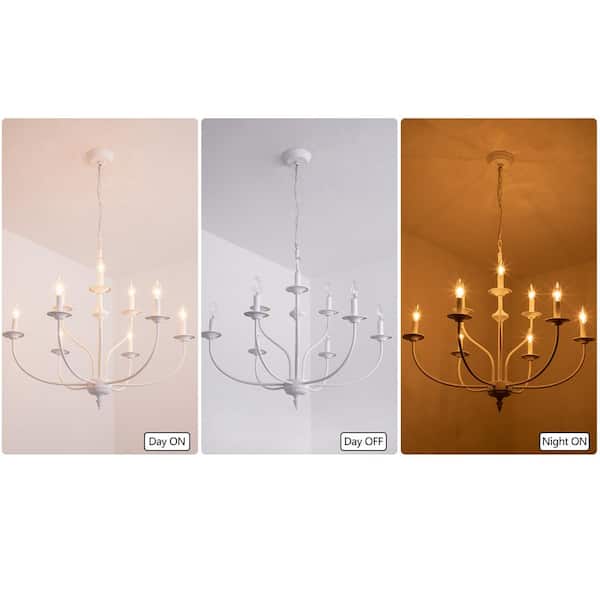 Maxax 9-Light 31 in. White Iron Traditional Candle Dimmable