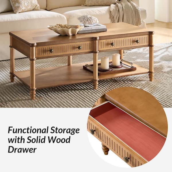 JAYDEN CREATION Roland 47 in. Teak Rectangular Wood Coffee Table